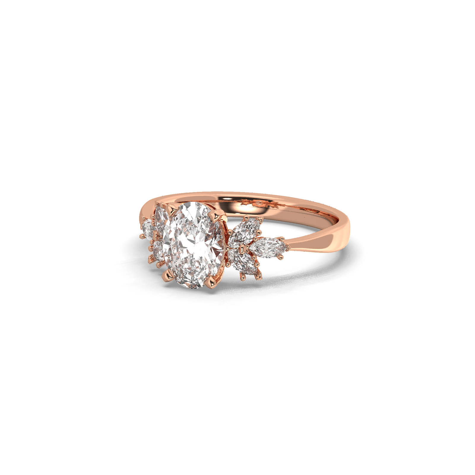 Engagement Three Tone Lab Grown Diamond Ring With 1.00 CT Oval Shap