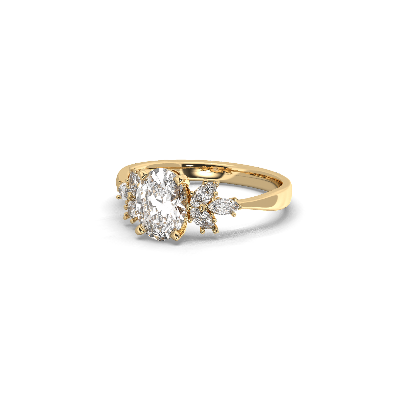 Engagement Three Tone Lab Grown Diamond Ring With 1.00 CT Oval Shap